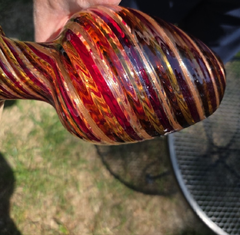Murano Handblown Glass Vase in Swirled Amber and Other Neutral Colors. - Picture 4 of 7